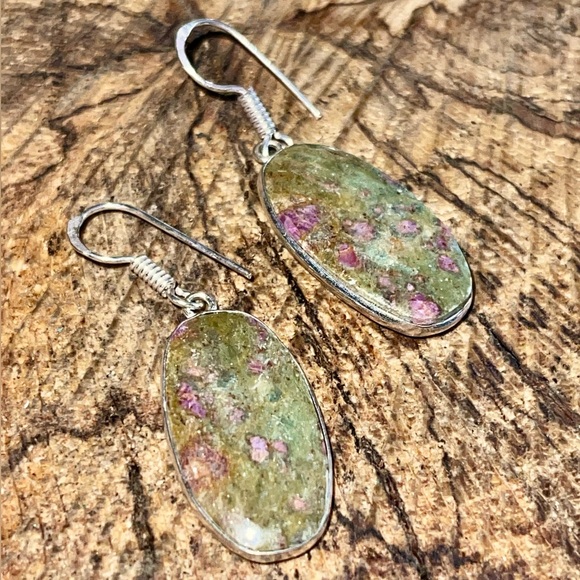 Oval Ruby Fuchsite Earrings 1 1/2” - Picture 5 of 7